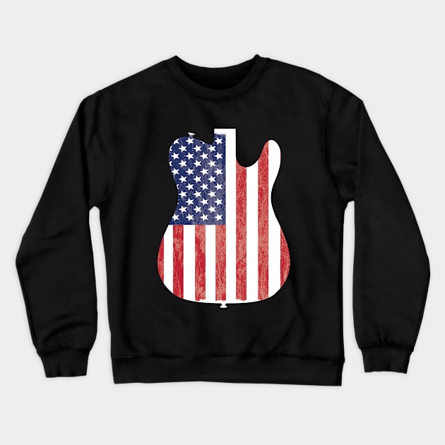 Electric Guitar - Electric Guitar USA Flag Crewneck Sweatshirt by Kudostees